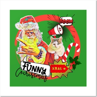 POP ART CAT & SANTA - FUNNY CHRISTMAS Posters and Art